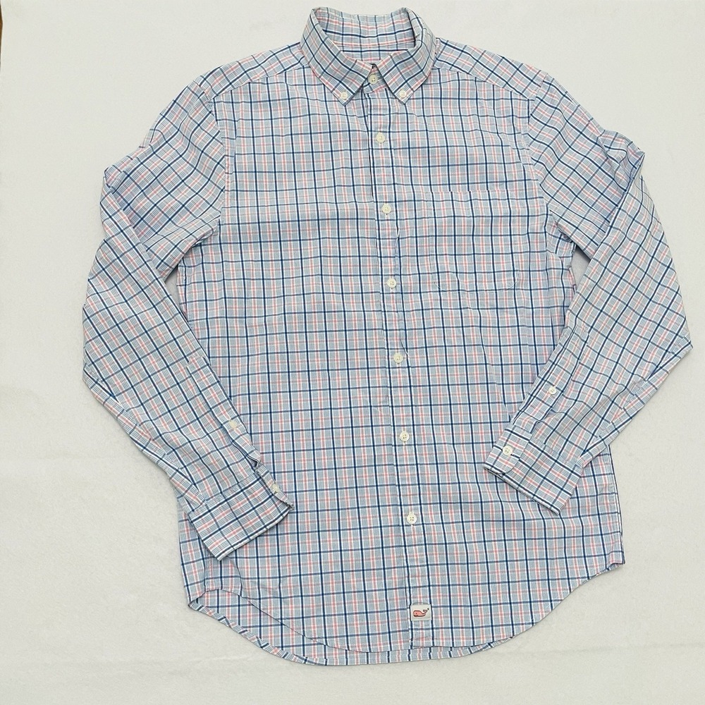 Vineyard Vines Murray Shirt Men's Small Blue Pink Plaid Button Down Cotton